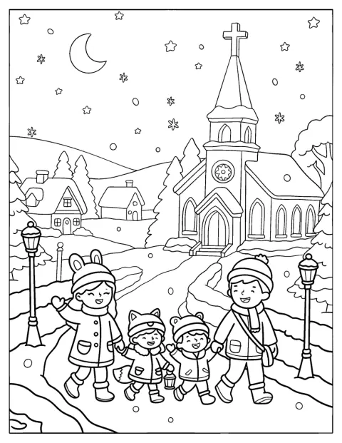 Una famiglia cristiana lascia la chiesa dopo la messa di Natale.