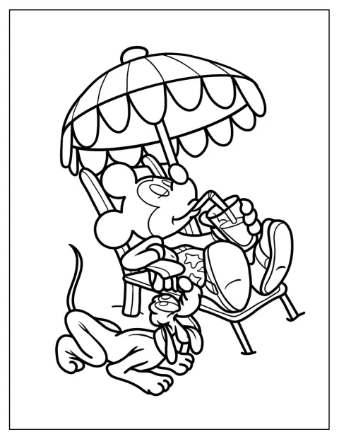 Mickey egér és Pluto kényelmesen pihen a tengerparton.