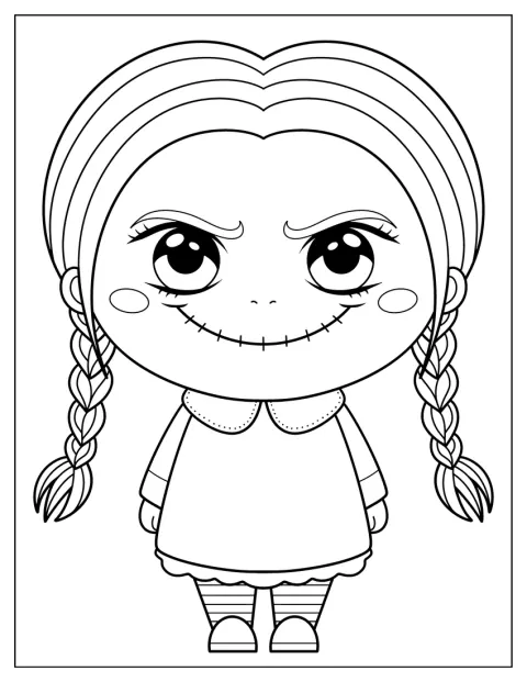 Wednesday aparece en versión chibi con una expresión siniestra.