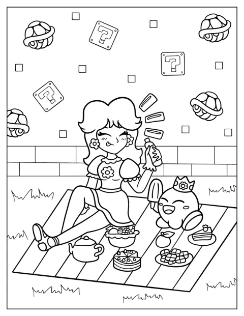 La princesa Daisy disfruta de un pícnic con Kirby.