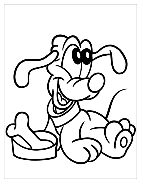 Malý Pluto sedí a zvědavě se rozhlíží.