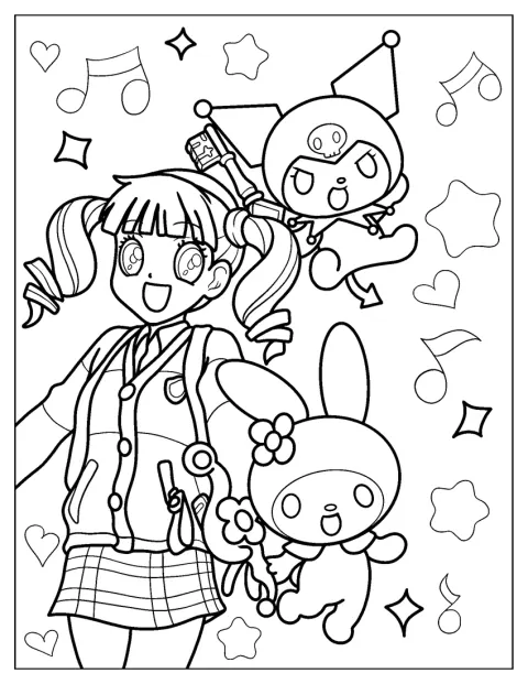 夢野うたがマイメロディとクロミと一緒にいます。