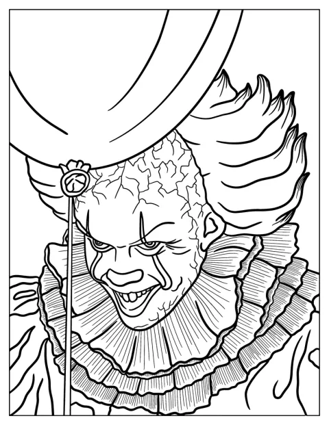ペニーワイズが、風船を持ってこちらを見ています。
