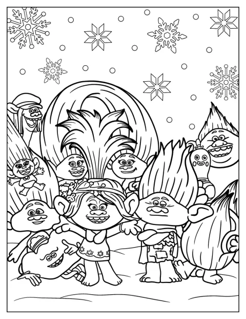 クリスマスをテーマにしたトロールズの仲間たちが描かれています。