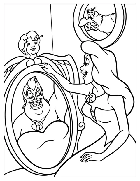 Ursula ser på sit spejlbillede i menneskeskikkelse.