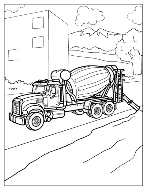 Domíchávač vypouští čerstvý beton na staveništi.