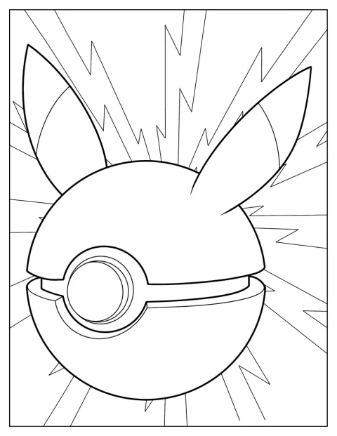 Un contur simplu de Pikaball combină forma unei Poké Ball cu trăsături de Pikachu.