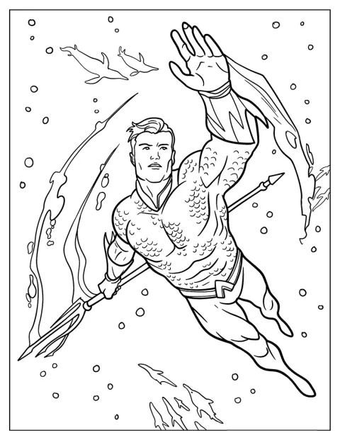 Arthur Curry plave mezi podvodními rostlinami a rybami.