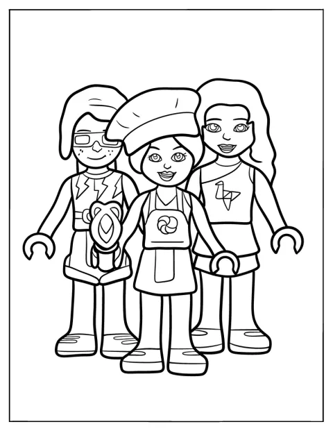 Stephanie, Mia och Emma från LEGO Friends står tillsammans.