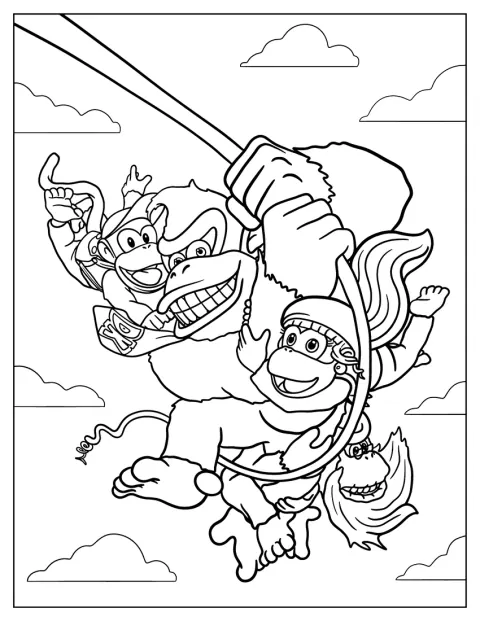 Donkey Kong está junto a Dixie, Diddy y Old Man Kong.