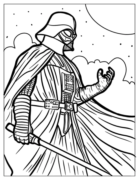 Darth Vader står beredd till strid med sitt lasersvärd.