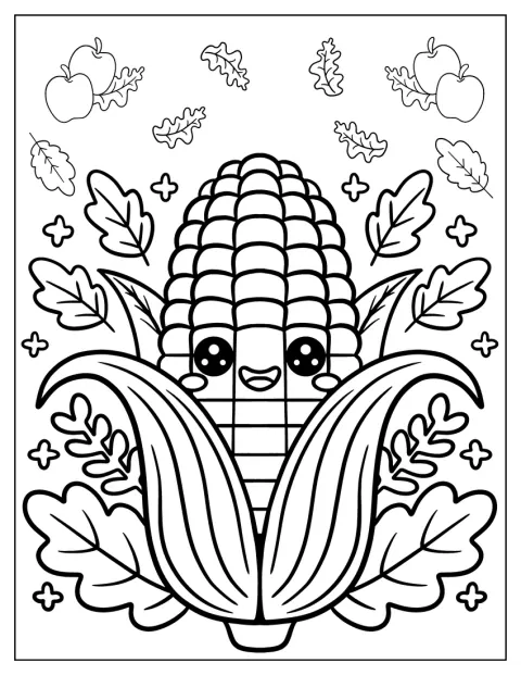 Roztomilá kukuřice je obklopená podzimními listy.
