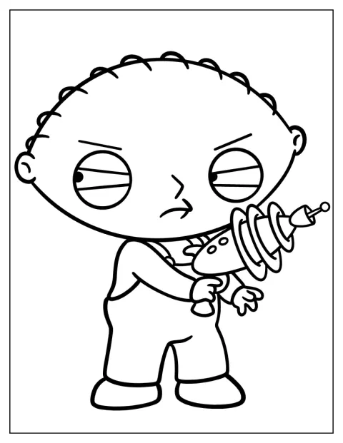 Stewie sostiene una pistola láser.