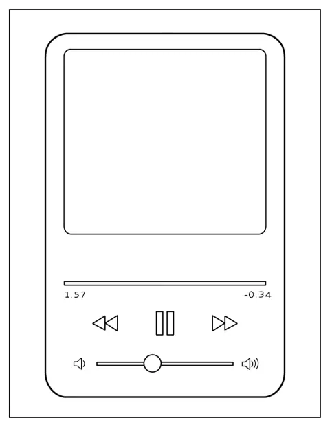 En enkel MP3-spiller har en tydelig skjerm og knapper.