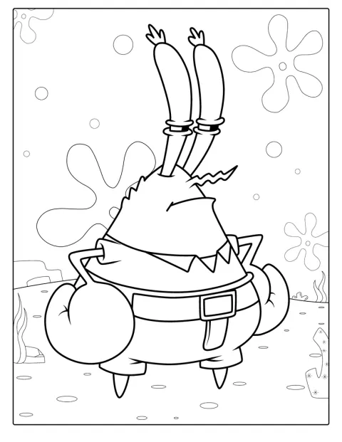 Pan Krab pozuje z szerokim uśmiechem.