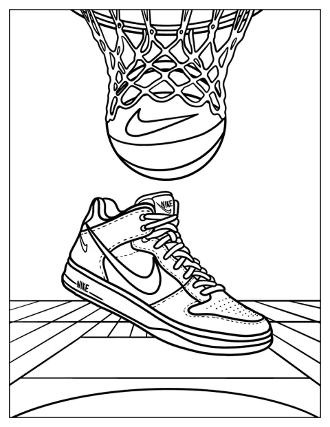 Un balón entra en la canasta mientras unas Nike Air Jordan quedan debajo.