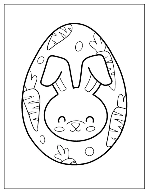 Bunny And Carrots Easter Egg Coloring Sheet