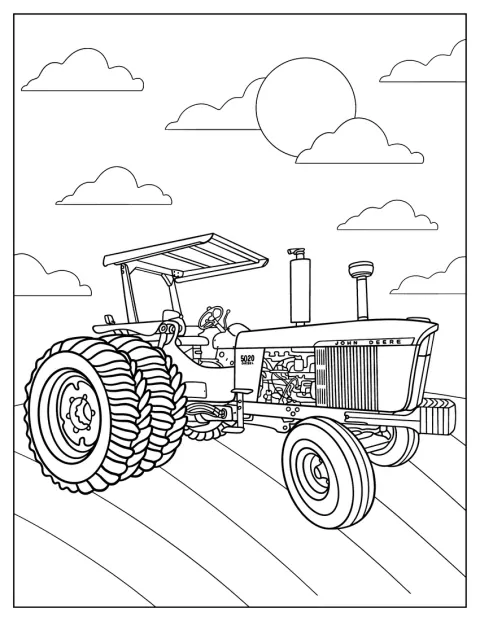 En John Deere 4020 står parkert på et gårdsområde.