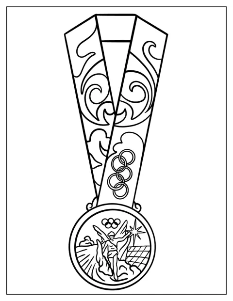 En olympisk medalj hänger i sitt band.