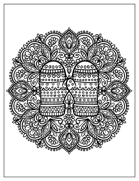 Blumenmuster bilden ein detailreiches Mandala auf den Fäustlingen.