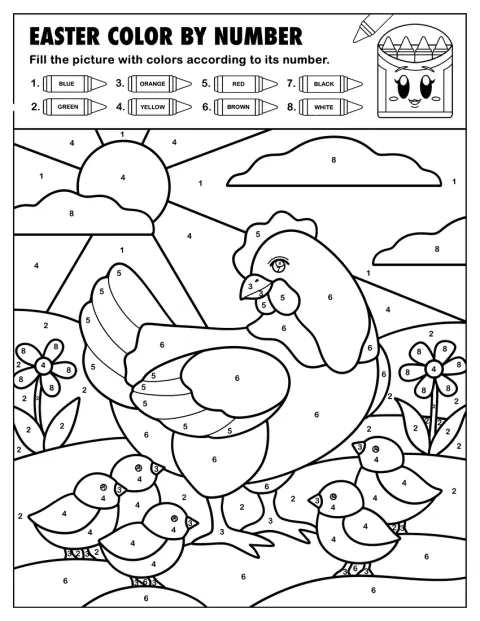 En höna står omgiven av sina små kycklingar.