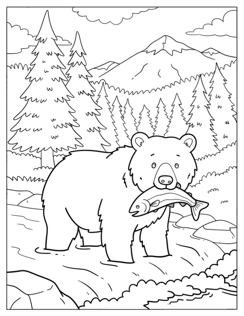 Grizzlykarhu nappaa lohta virtaavasta vuoristojoesta.