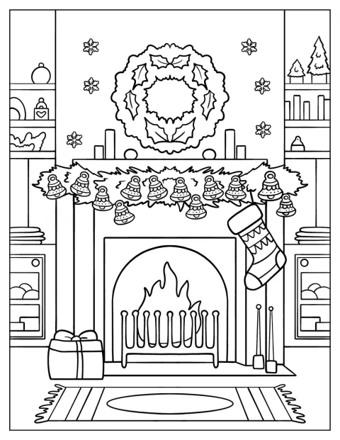 Weihnachtsdekoration schmückt das gemütliche Wohnzimmer rund um den Kamin.