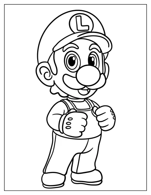 Luigi sorride con un aspetto compatto e stilizzato.