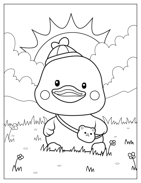 Un canard au style kawaii se tient debout.