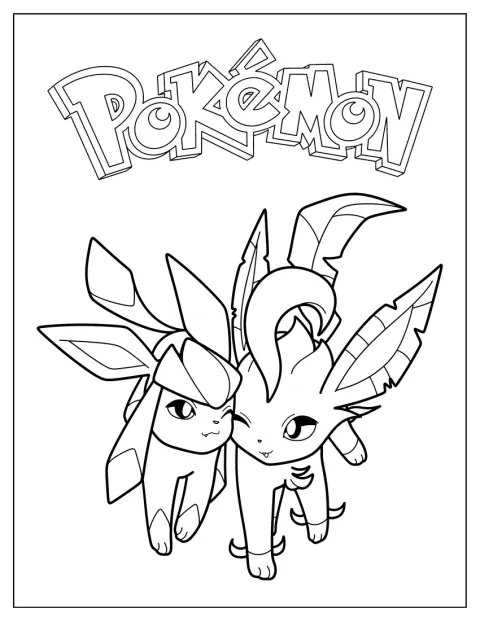 Leafeon și Glaceon apar împreună pe un poster Pokémon.