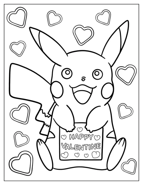 En begejstret Pikachu holder et kærlighedsbrev.