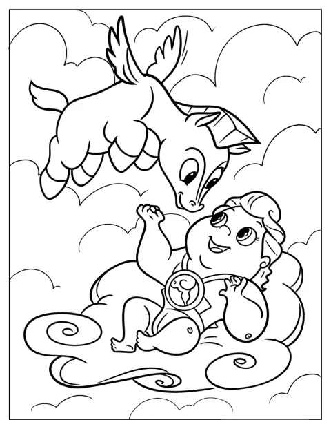 Pegasus se joacă cu bebelușul Hercules.