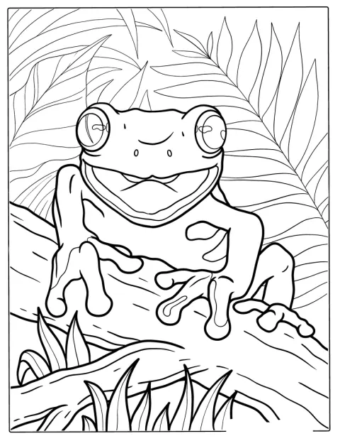 Smiling Frog Resting On Log