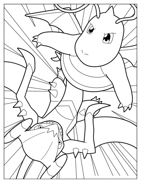 Dragonite și Garchomp se înfruntă într-o luptă.