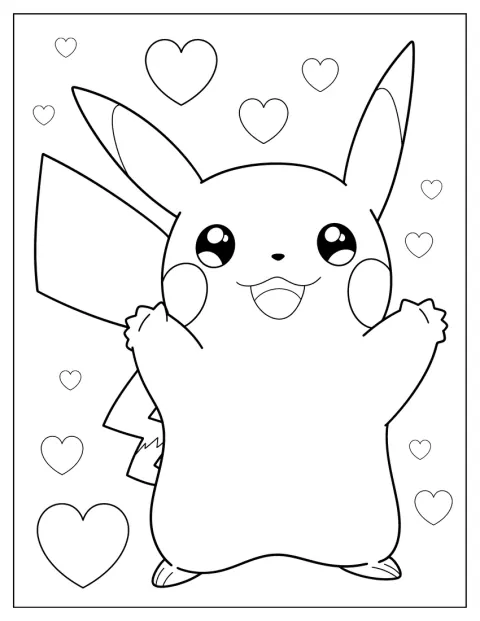 Fröhlich hebt Pikachu beide Arme in die Luft.