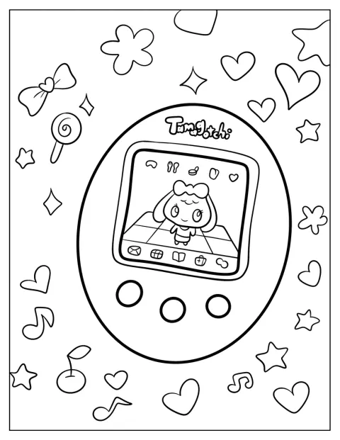 Konsola przedstawia prostą grę Tamagotchi.