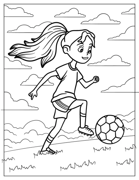 Una ragazza corre sul campo con un pallone da calcio.