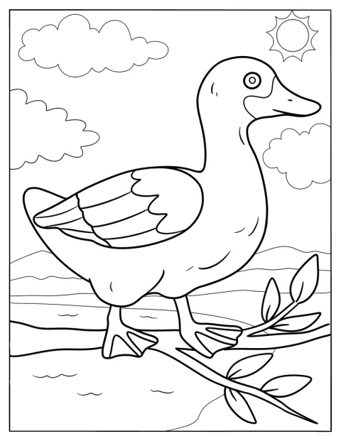 Um pato realista está de pé sob um sol brilhante.