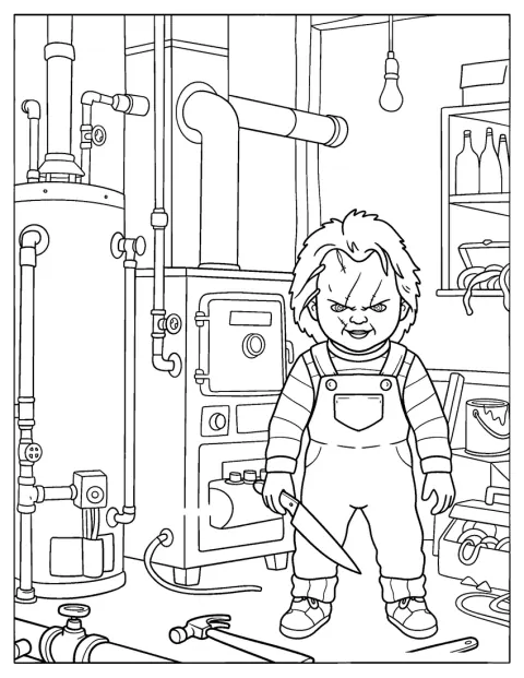 Im Keller lauert Chucky im Dunkeln.