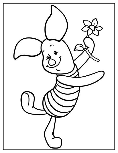 Ținând o floare în mână, Purcelușul dansează cu bucurie.