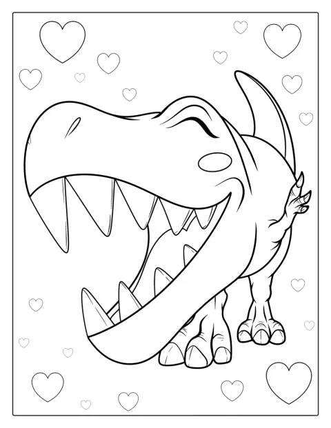 A nagy fejű, aranyos T-rex mosolyogva áll.