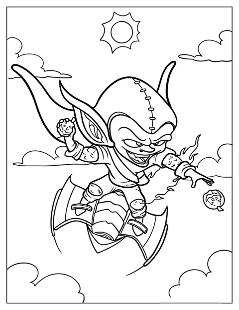 Green Goblin è raffigurato in versione chibi, con testa grande e corpo piccolo.
