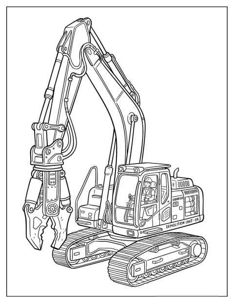 Pásový bagr s hydraulickým kladivem je připravený k práci.