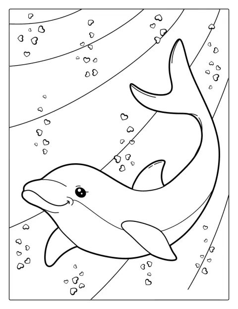En glad delfin simmar med ett stort leende.