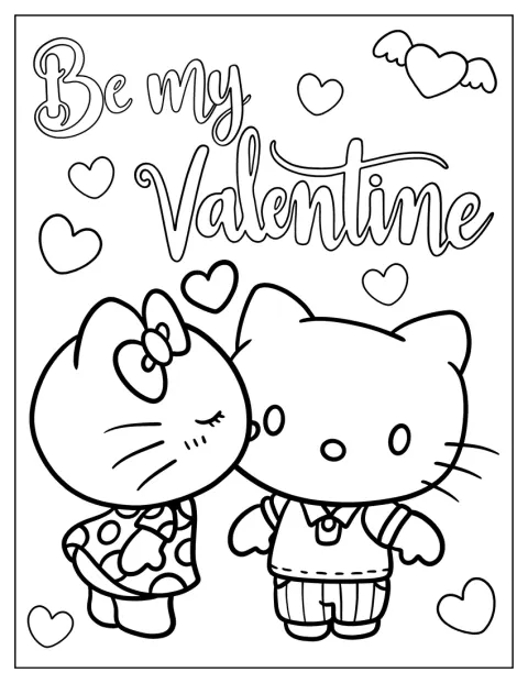 Hello Kitty líbá Dear Daniela pod valentýnským nápisem.