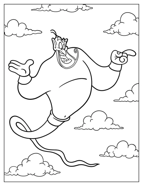 Aladdin står sammen med den blå Genie.