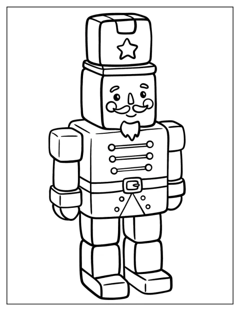 Blocky Toy Nutcracker Soldier Coloring Page for Kids