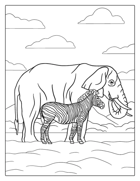 Um elefante e uma zebra aparecem lado a lado para comparar os seus tamanhos.
