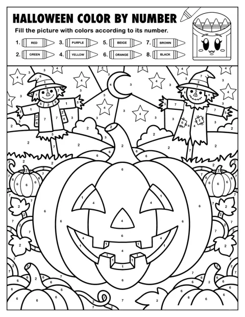 カカシたちが、ハロウィンのカボチャと一緒に並んでいます。