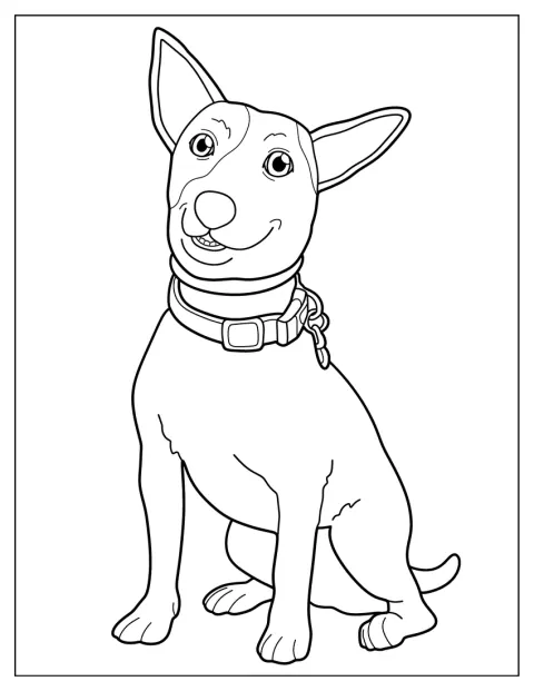En jack russell står med öronen spetsade.